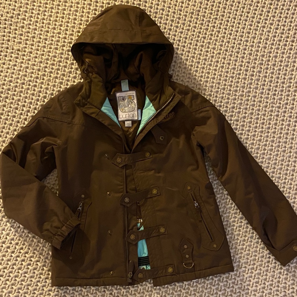 Burton Women’s Sm Dark Brown snowboarding jacket with Teal Lining